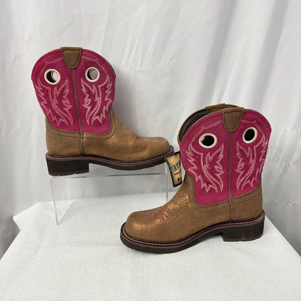 Ariat Fatbaby Boots Womens Size 6 B Gold Pink Heritage Western Cowboy Cowgirl - Picture 7 of 9